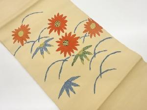 手織り紬金彩菊に笹・芝模様名古屋帯